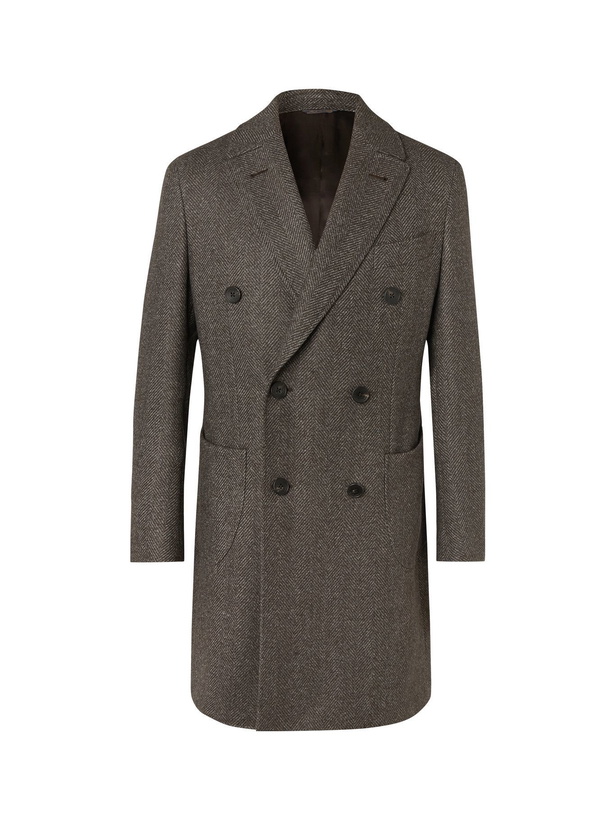 Photo: THOM SWEENEY - Double-Breasted Herringbone Wool Coat - Brown