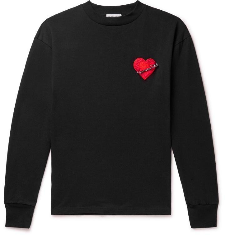Photo: Palm Angels - Pin My Heart Appliquéd Loopback Cotton-Jersey T-Shirt - Black