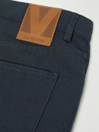 Valentino Garavani - Straight-Leg Embellished Linen and Cotton-Blend Trousers - Blue