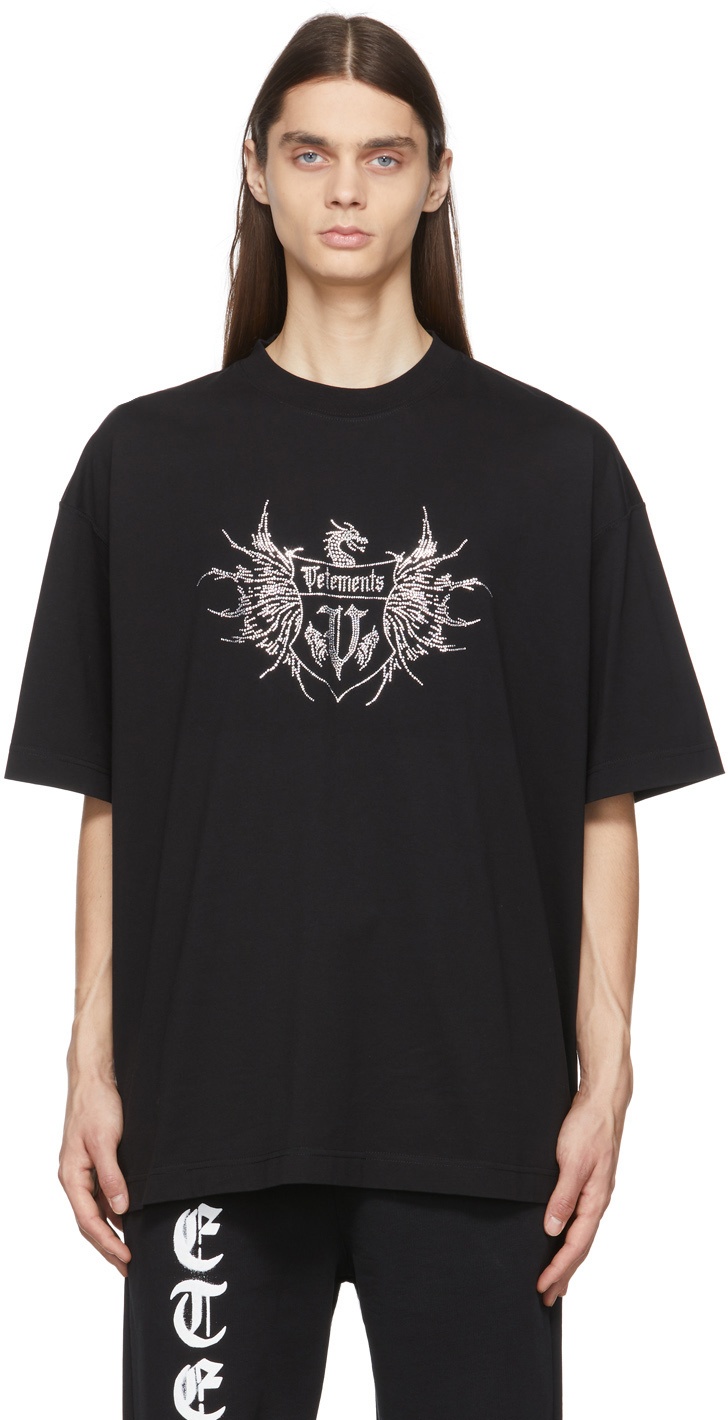 VETEMENTS Black Crystal Logo T-Shirt Vetements