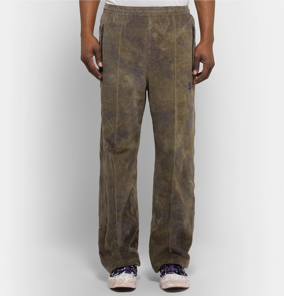 Needles - Logo-Embroidered Tie-Dyed Cotton-Blend Velour Trackpants
