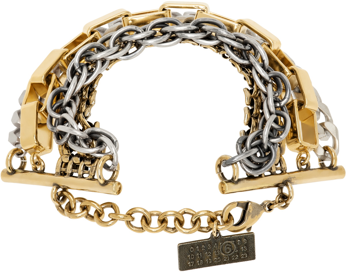 MM6 Maison Margiela Silver & Gold Mixed Chain Bracelet MM6