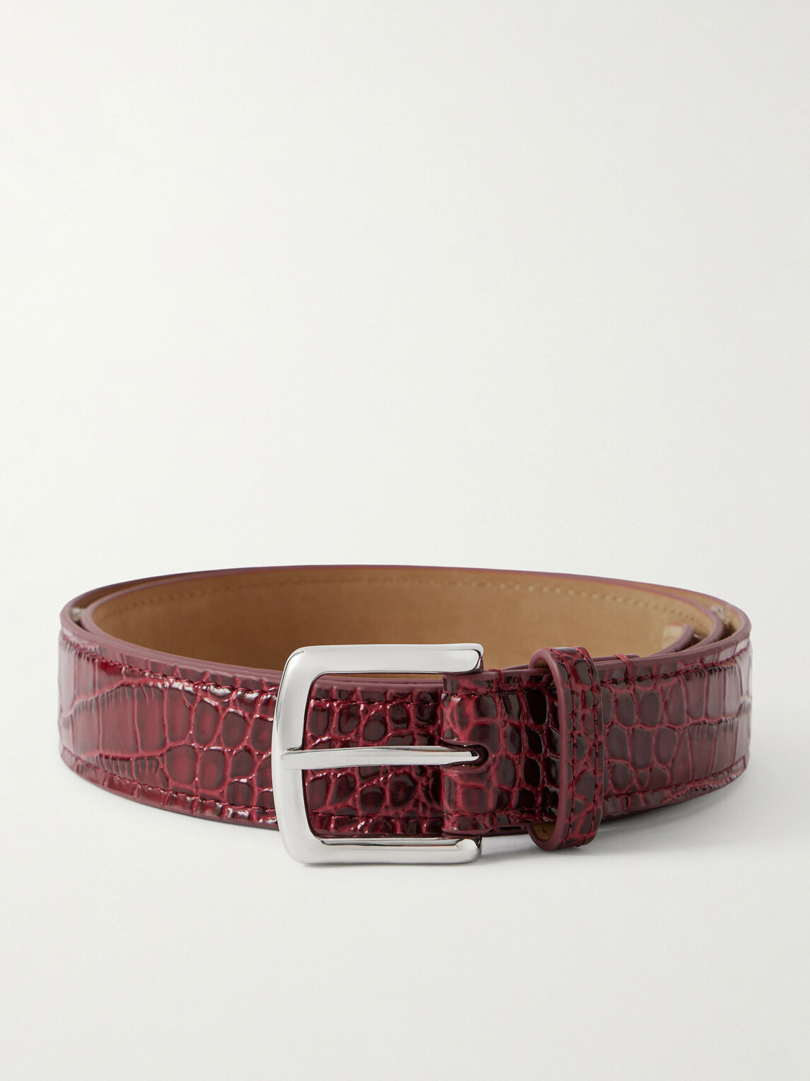 George Cleverley - 3cm Croc-Effect Leather Belt - Burgundy