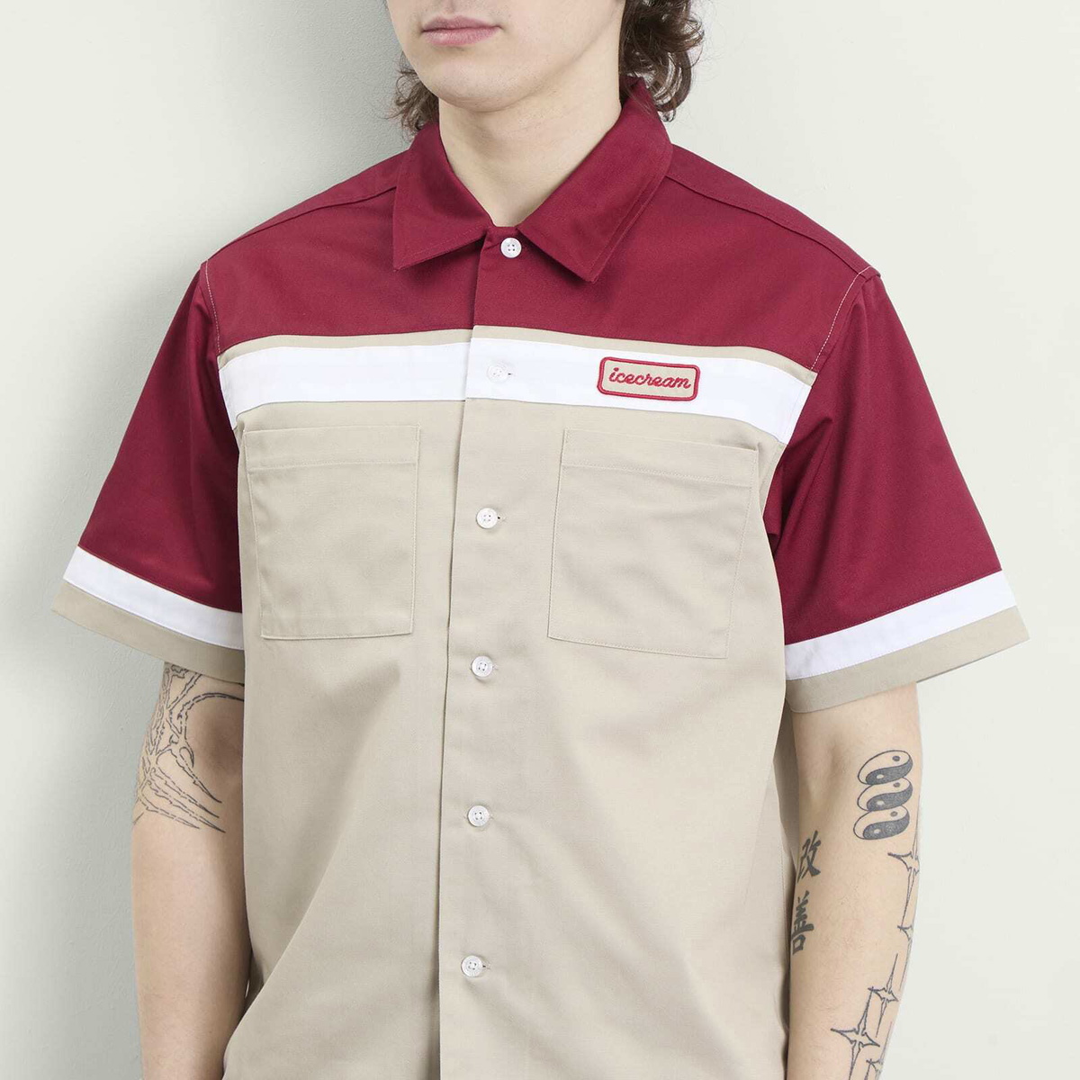 ICECREAM Men's Parlor Work Shirt in Beige/Red