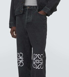 Loewe Anagram leather-trimmed straight jeans