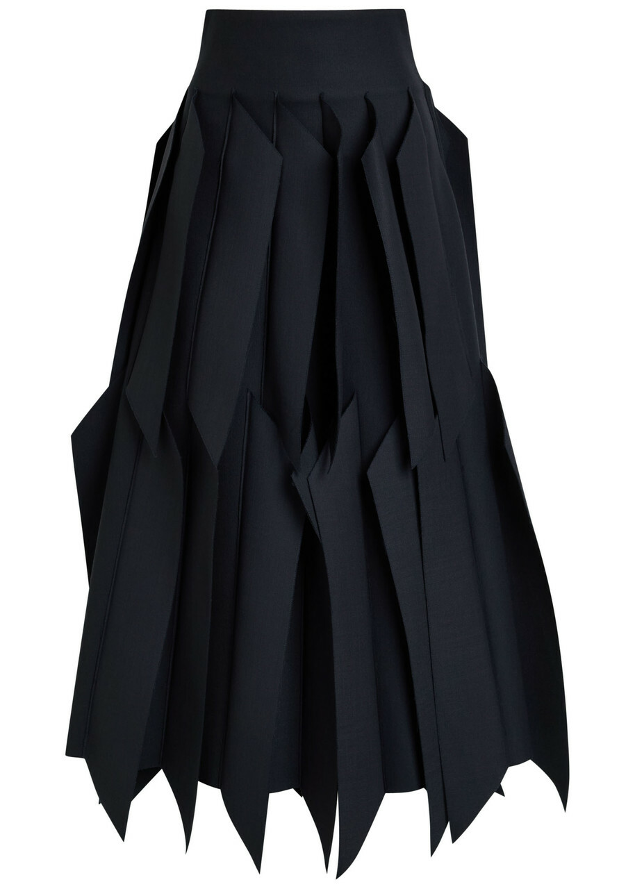 A.W.A.K.E Mode Laser-cut Woven Midi Skirt Navy