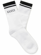 GUCCI - Logo-Intarsia Stretch Cotton-Blend Socks - White