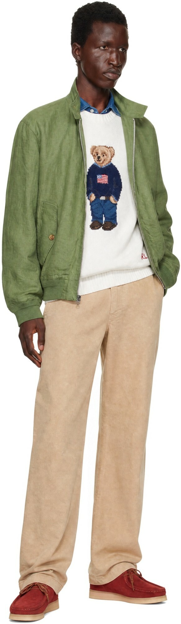Polo Ralph Lauren Green Linen Herringbone Windbreaker Jacket