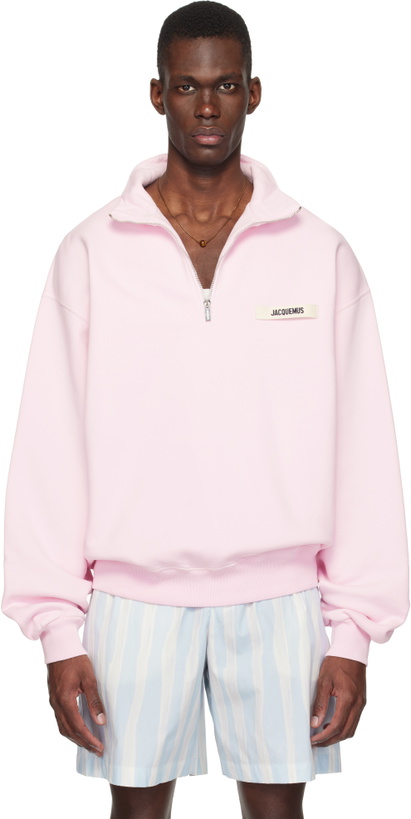 Photo: JACQUEMUS Pink 'The Gros Grain zipped-rollneck' Sweatshirt