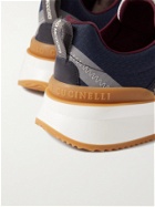BRUNELLO CUCINELLI - Leather-Trimmed Mesh and Canvas Sneakers - Blue