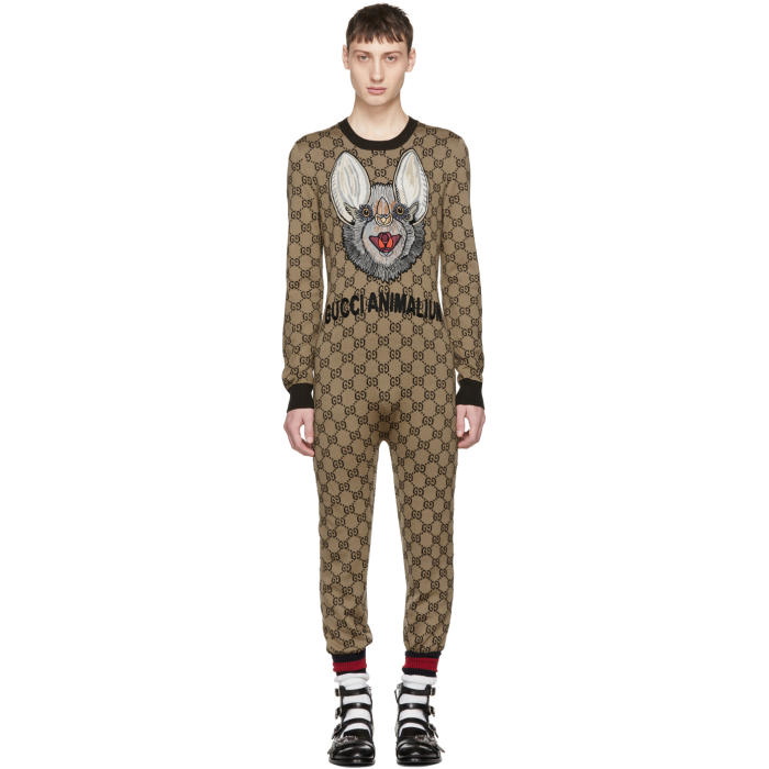 Gucci Brown Wool GG Supreme Jumpsuit 