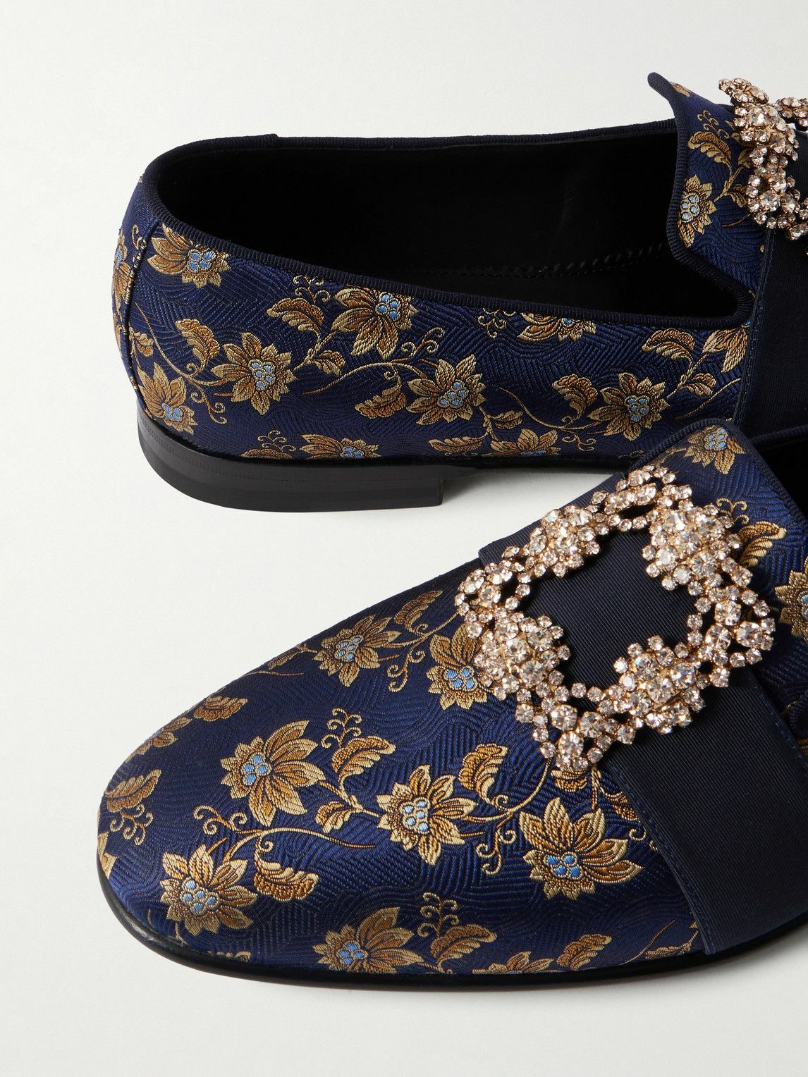 Manolo Blahnik - Carlton Crystal-Embellished Floral-Jacquard Loafers - Blue