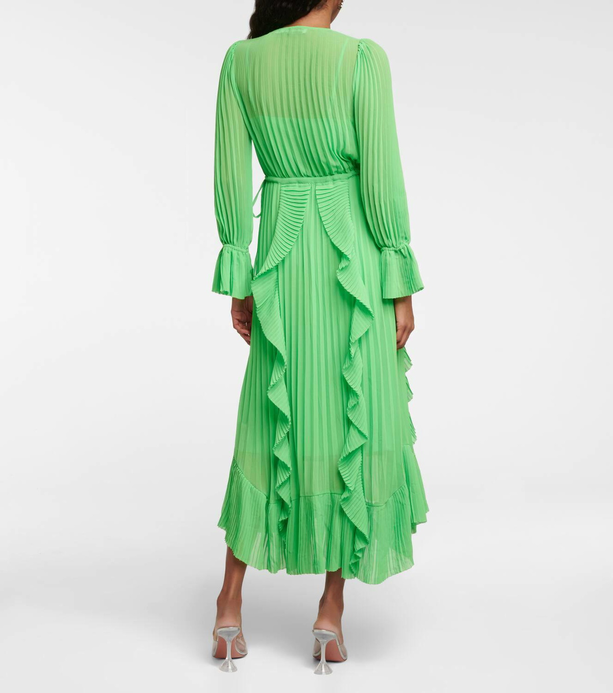self portrait ruffle midi dress self-portrait - Yellow Viscose Knit Ruffle Midi Dress