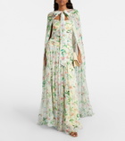 Là Fuori Draped floral caped gown
