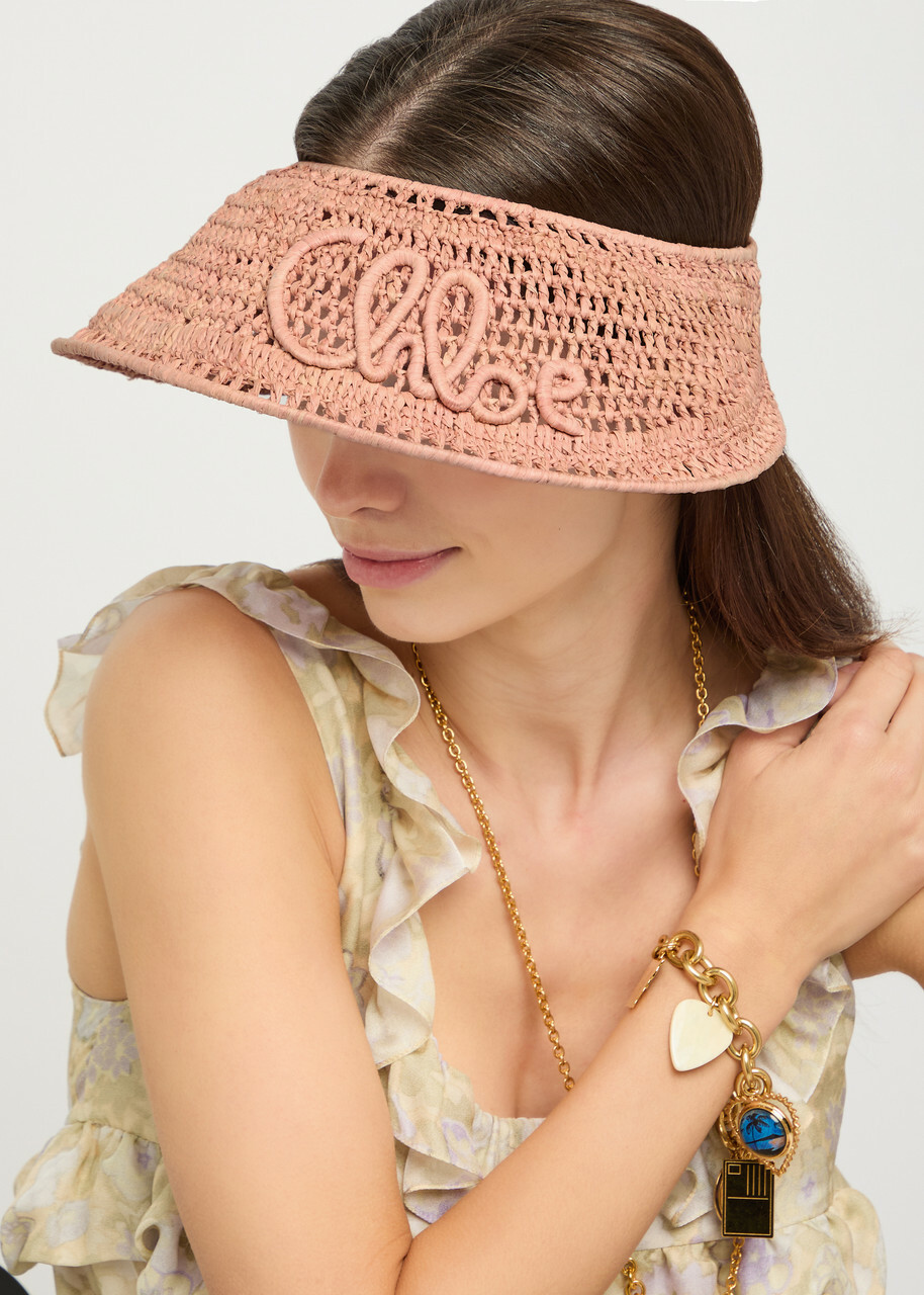 Chloe Chloé Logo-embroidered Raffia Visor Beige