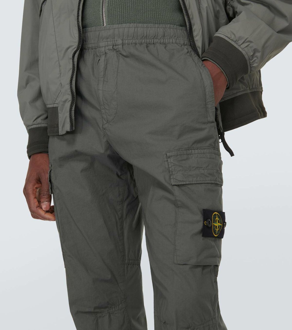 Stone Cotton Cuffed Cargo Trousers