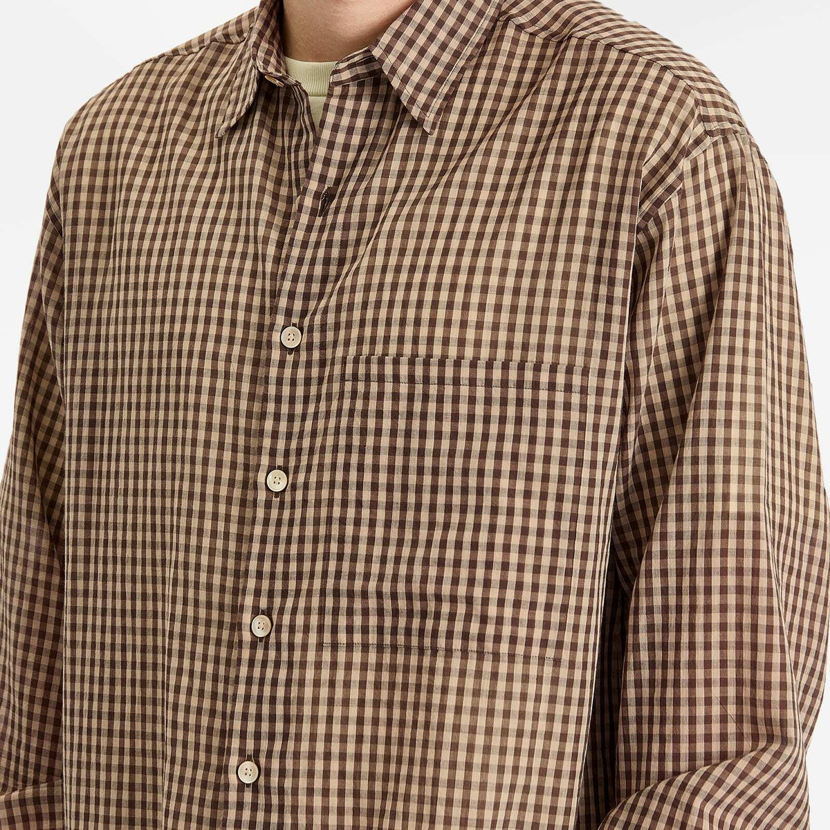Auralee Men's Airy Light Cotton Check Big Shirt in Brown