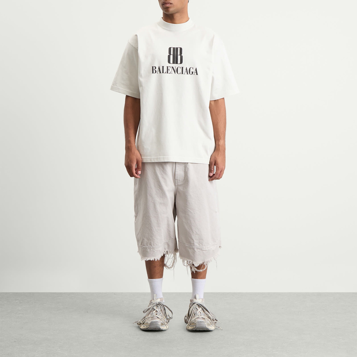 Balenciaga Men's Nano BB Logo Dry Jersey Medium Fit T-Shirt in