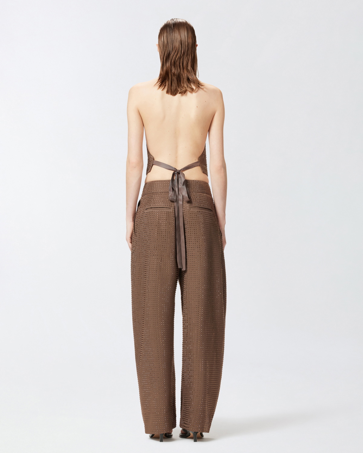 Pinko Vest With Rhinestones And Open Back Slate Black