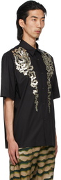 Dries Van Noten Black Poplin Sequinned Short Sleeve Shirt