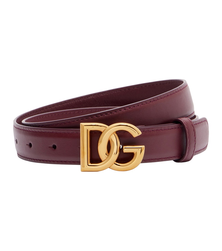 Dolce & Gabbana Burgundy Leather Belt with Gold DG Buckle Dolce & Gabbana DG Amore 105 CM Buckle Belt Burgundy Leather  main image 2