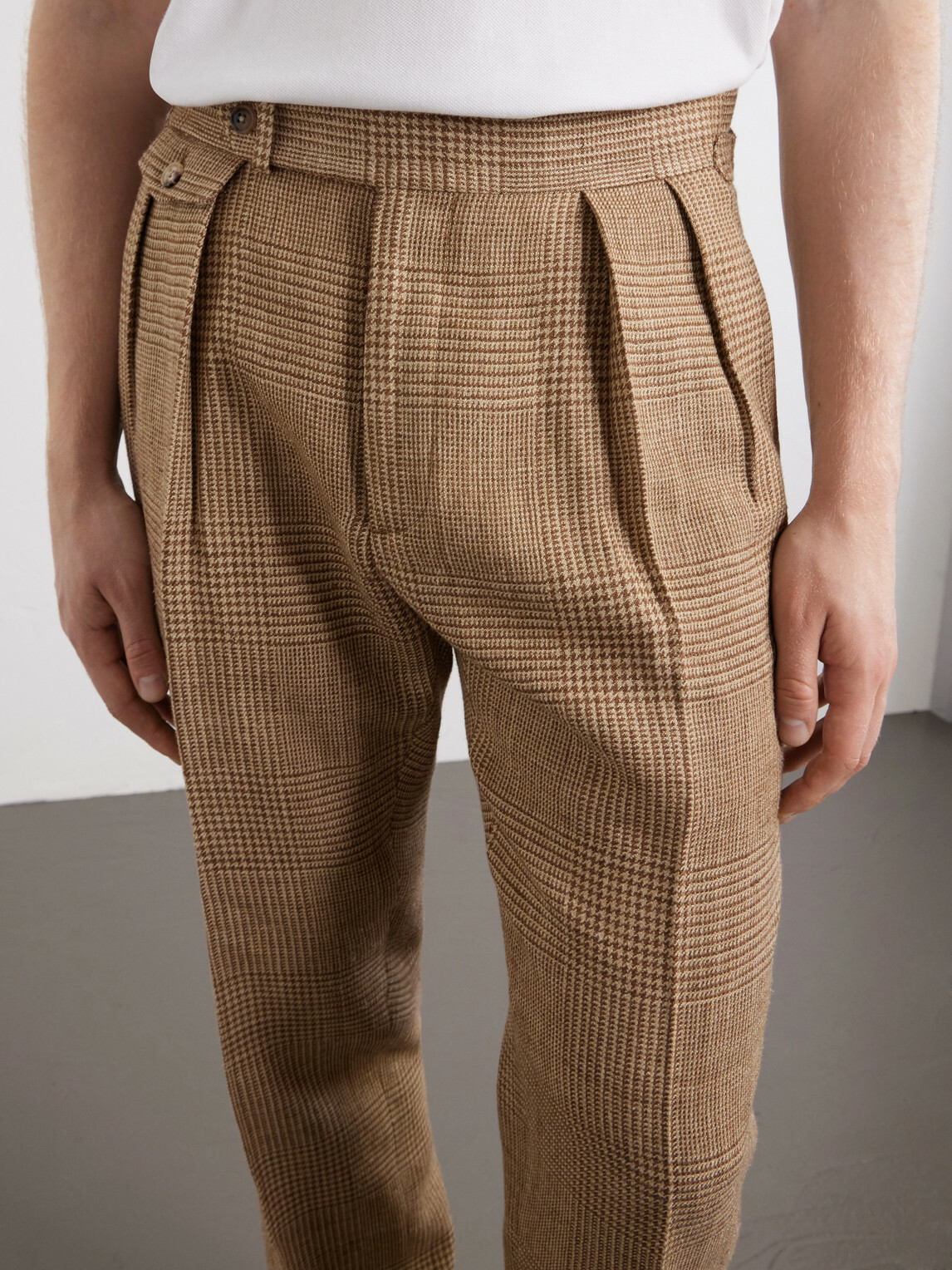 Polo Ralph Lauren - Straight-Leg Pleated Houndstooth Linen, Silk and Wool-Blend Trousers - Neutrals