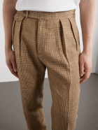 Polo Ralph Lauren - Straight-Leg Pleated Houndstooth Linen, Silk and Wool-Blend Trousers - Neutrals