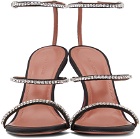 Amina Muaddi Black Satin Gilda Crystal Heeled Sandals