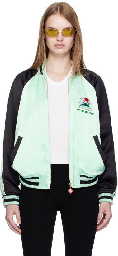 Photo: Casablanca Green & Black Embroidered Satin Bomber Jacket