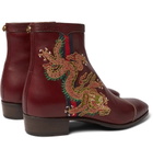 Gucci - Webbing-Trimmed Embroidered Leather Chelsea Boots - Men - Red