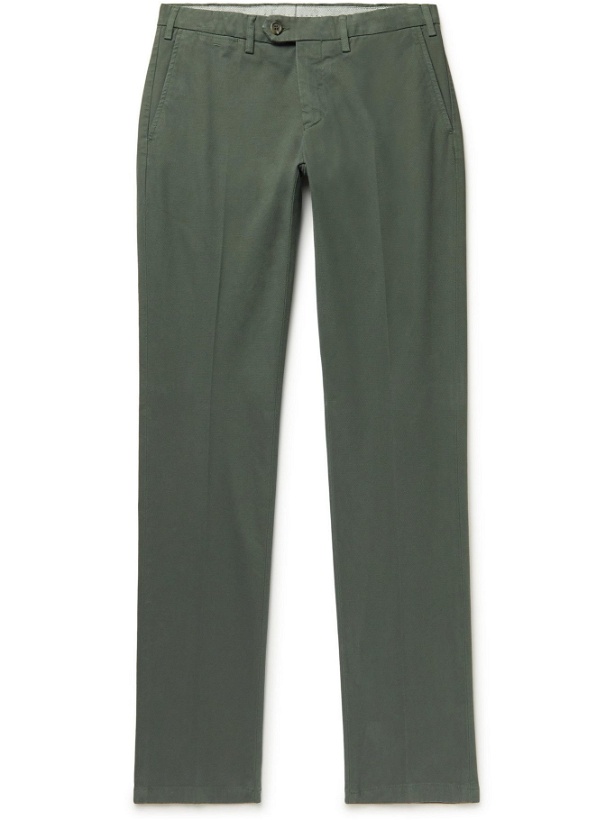 Photo: Canali - Slim-Fit Tapered Stretch-Cotton Jacquard Chinos - Green