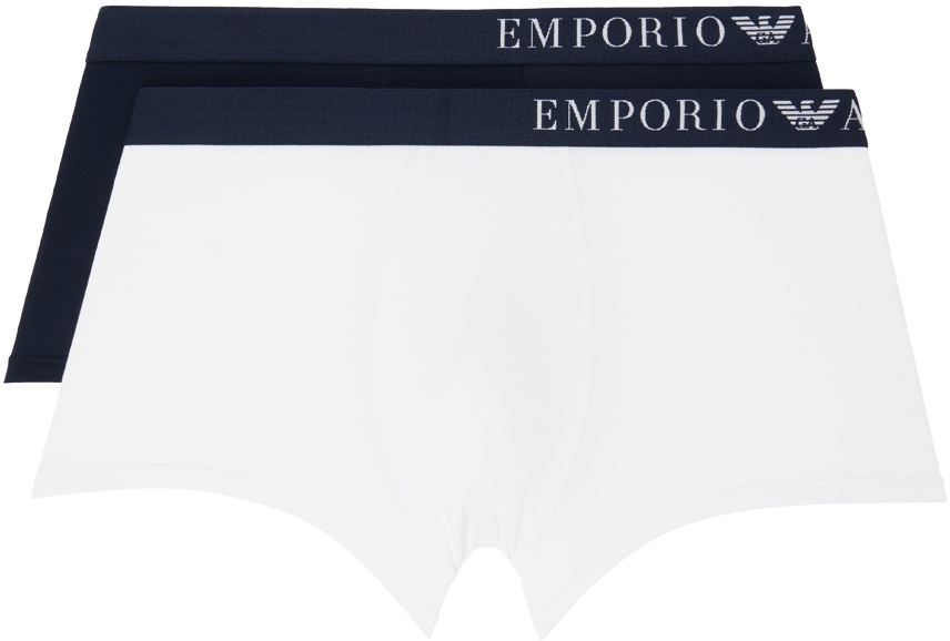 Photo: Emporio Armani Two-Pack Navy & White Boxer Briefs
