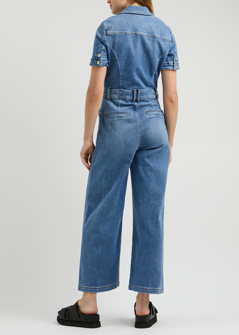 Paige Harper Ankle Stretch-denim Jumpsuit Blue