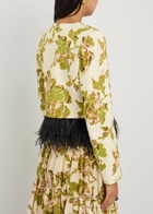 LA Double J Bijoux Feather-trim Woven Jacket Beige