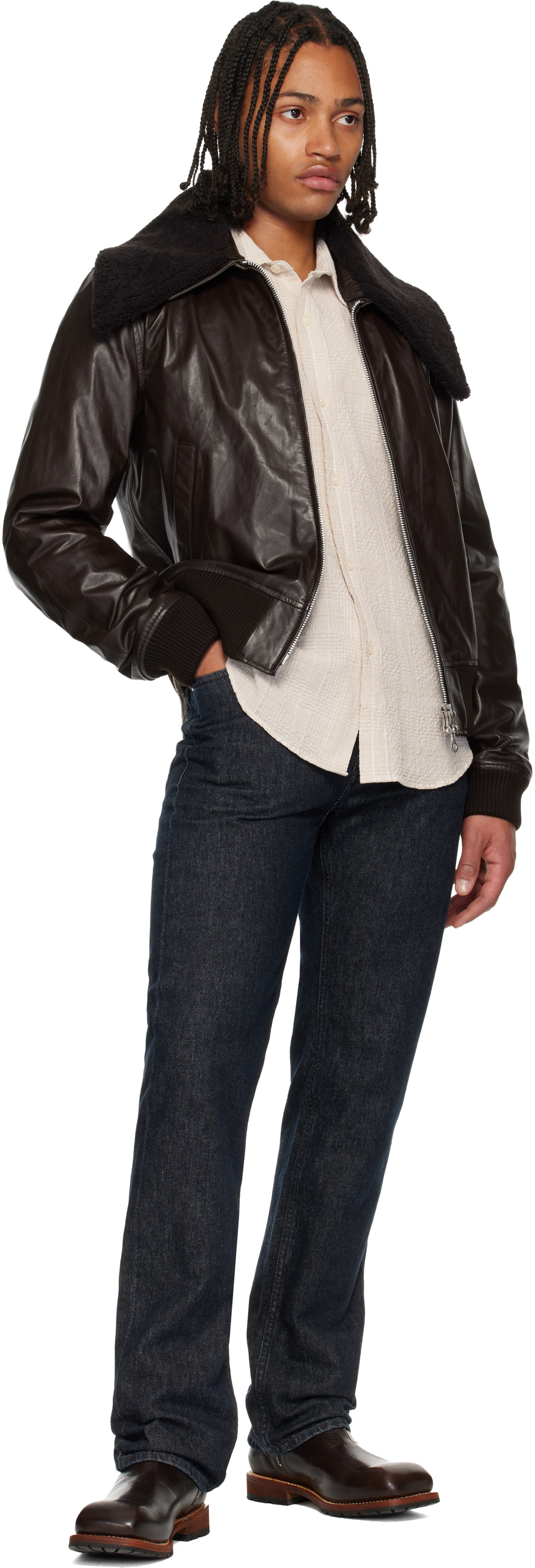 OUR LEGACY Brown Pharos Leather Bomber Jacket