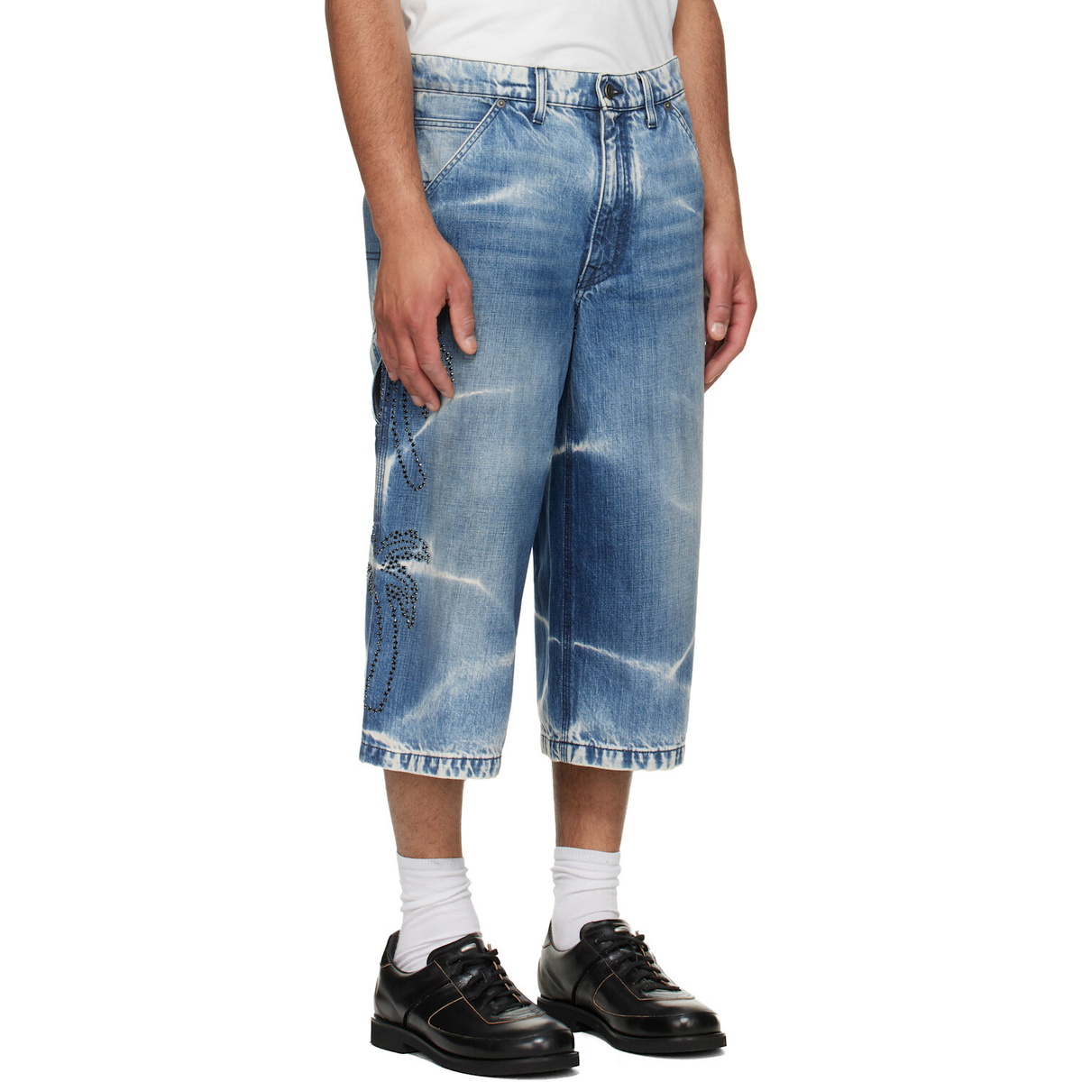 COÛT DE LA LIBERTÉ Blue Grayson Cripsy Denim Palm Devils Painter Shorts