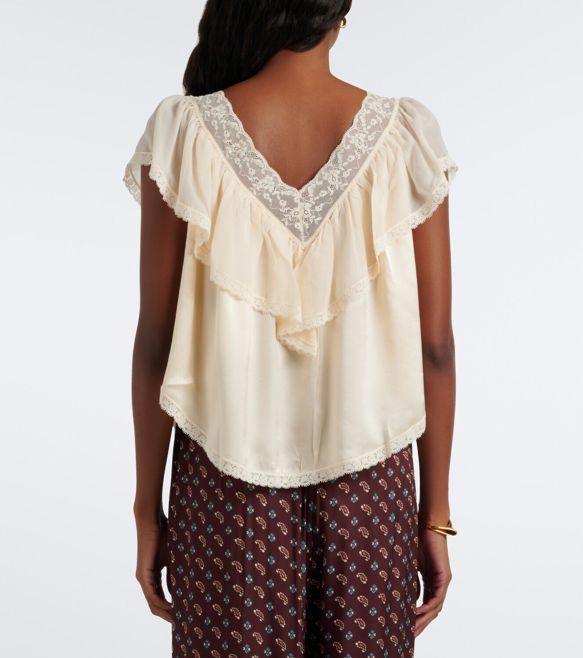 Dôen Yadira lace-trimmed ruffled silk blouse