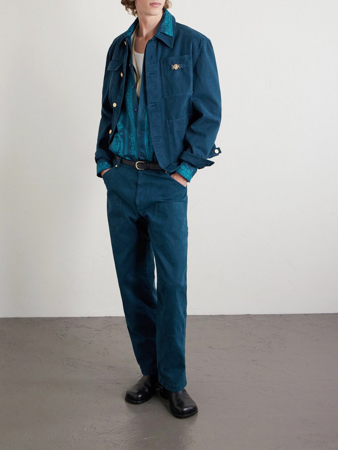 Versace - Embellished Cotton-Canvas Blouson Jacket - Blue
