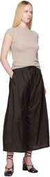 AMOMENTO Brown Nylon Shirring Lounge Pants
