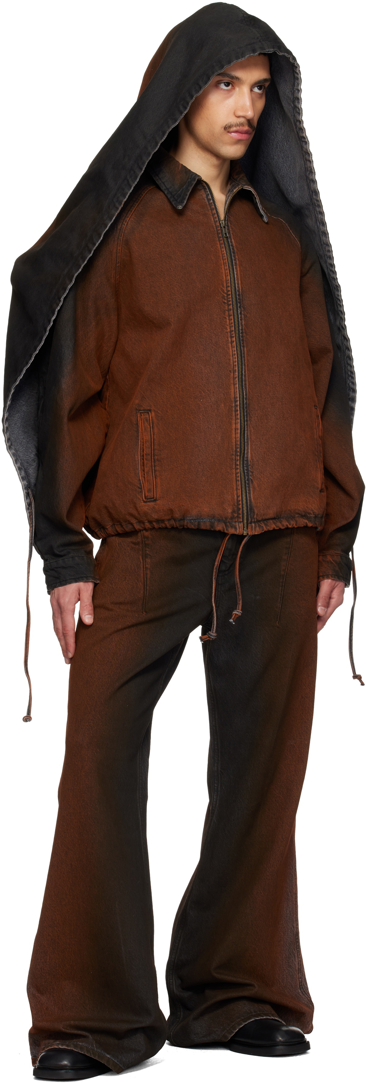 EGONlab Black & Orange Convertible Hooded Denim Jacket