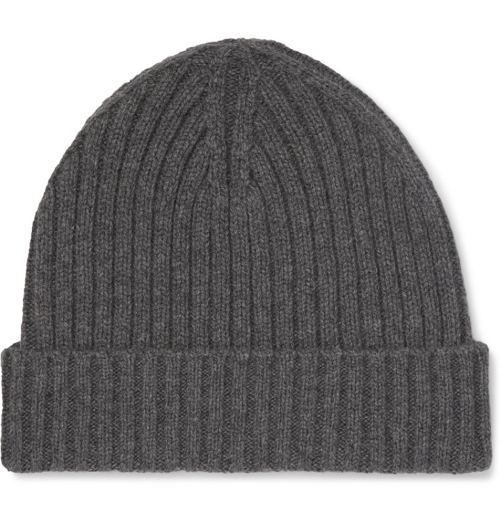 Photo: Officine Generale - Ribbed Cashmere and Merino Wool-Blend Beanie - Gray