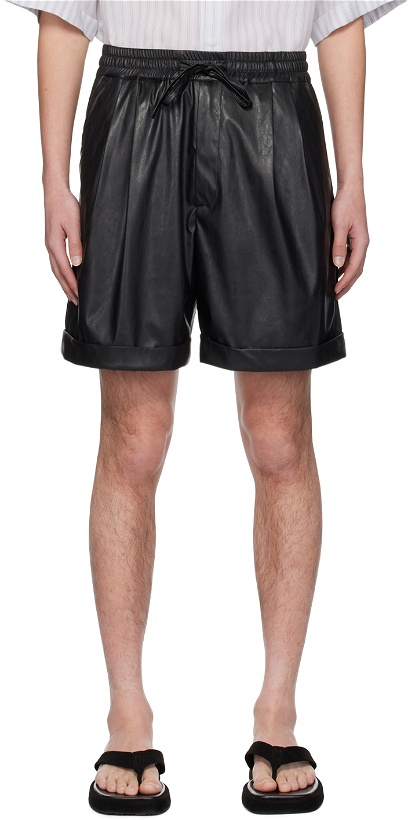 Photo: Youth Black Pleated Faux-Leather Shorts