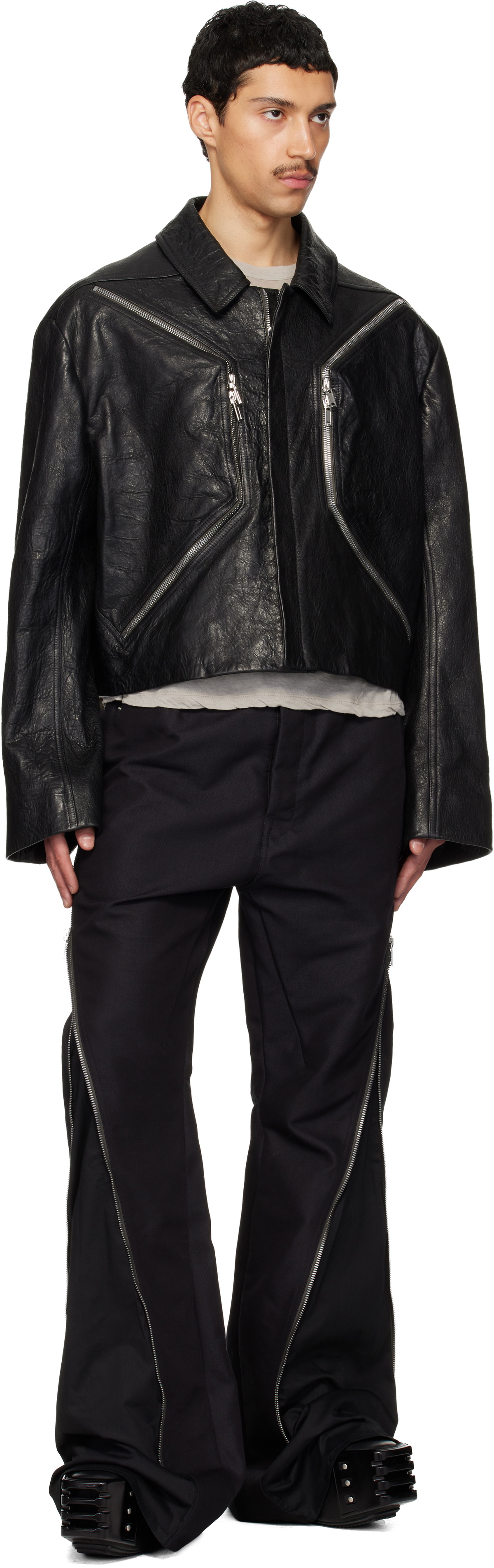 archive レザージャケット　エカム　Rick オピウム　Y2K Rick Owens Black Temple Heizer Mac Leather Jacket Rick Owens