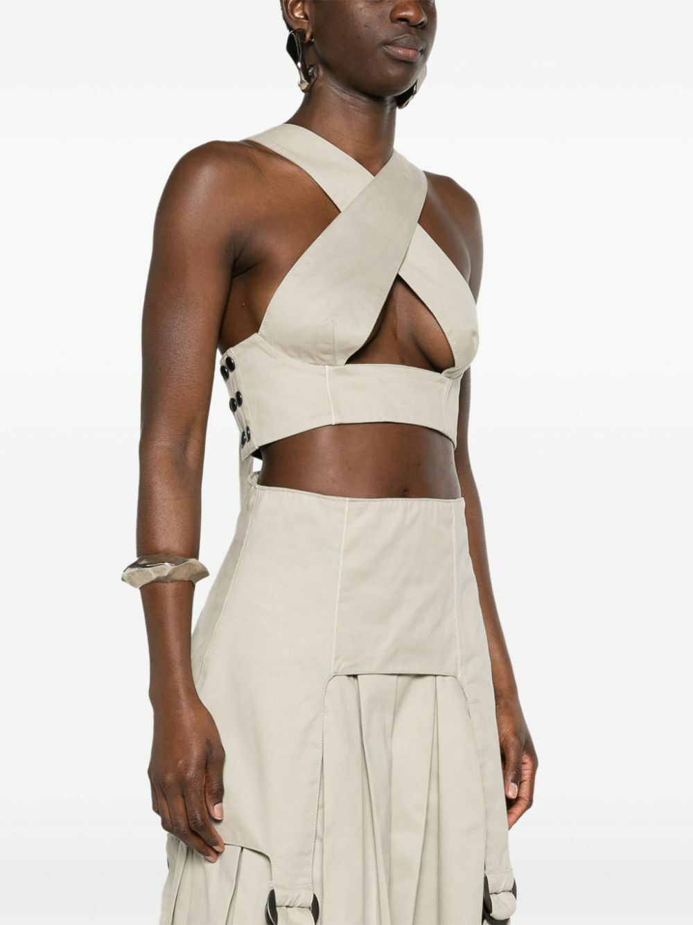 Sinead O'Dwyer Neutral Criss-Cross Crop Top
