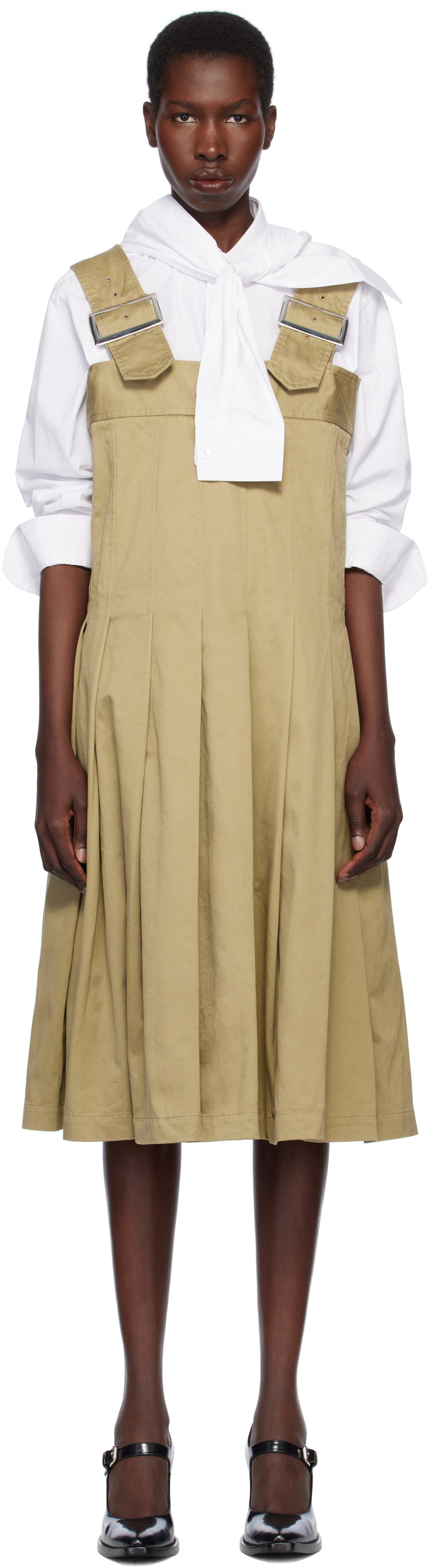 Comme des Garçons Comme des Garçons Khaki Cotton Twill Garment Washed Midi Dress