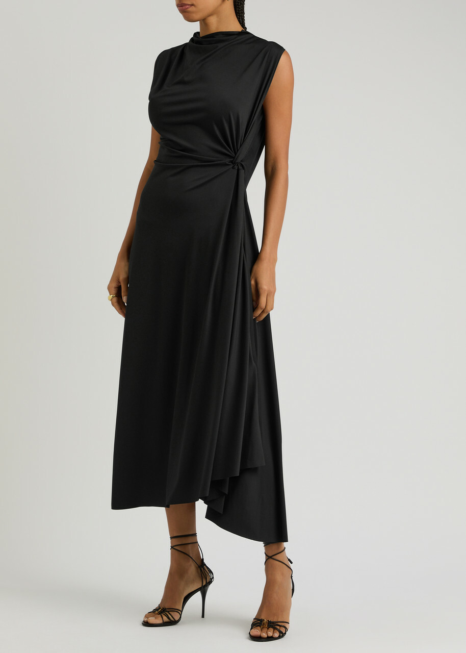 knee length dresses for ladies Myka Midi Dress in Pinot Silky Stretch Satin S