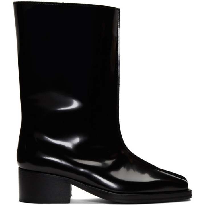 Photo: Y/Project Black Patent Low Tubular Boots
