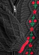 Damson Madder Grandpa Floral-embroidered Cotton-blend Cardigan Charcoal