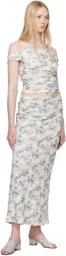 BEC + BRIDGE Off-White & Blue Riva Off Shoulder Top