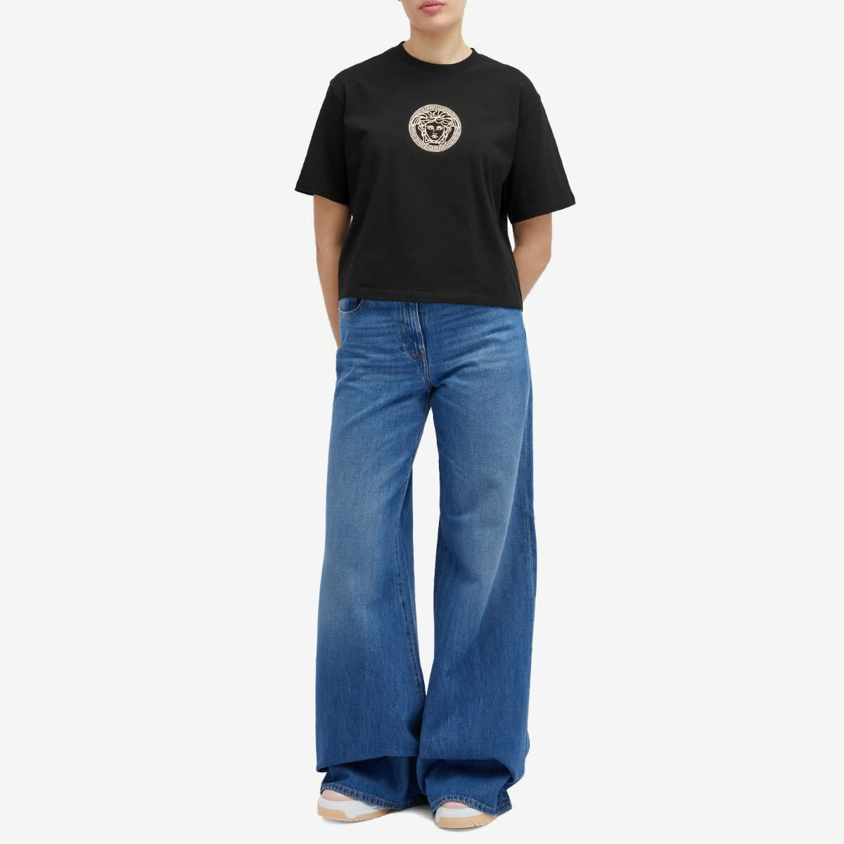 Versace Women's Logo Crop T-Shirt in Black/Gold Versace